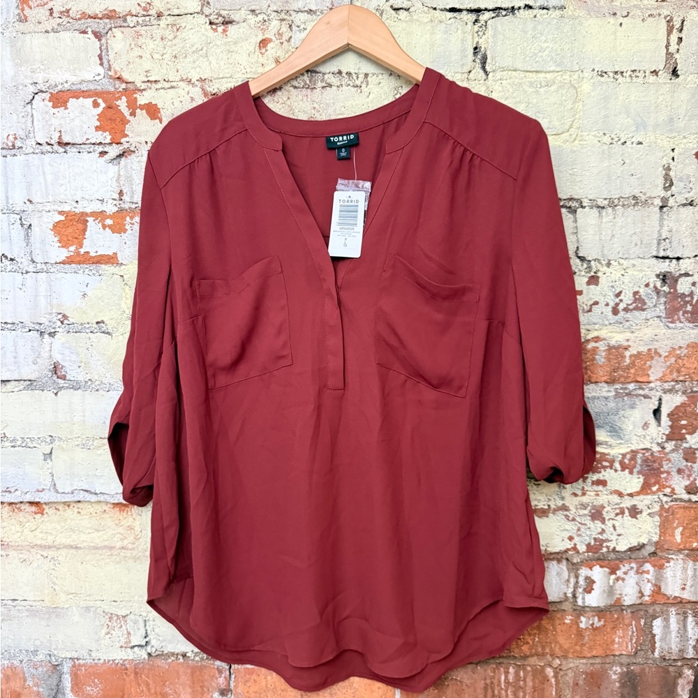 Torrid Harper Georgette Rich 3/4 Sleeve Blouse